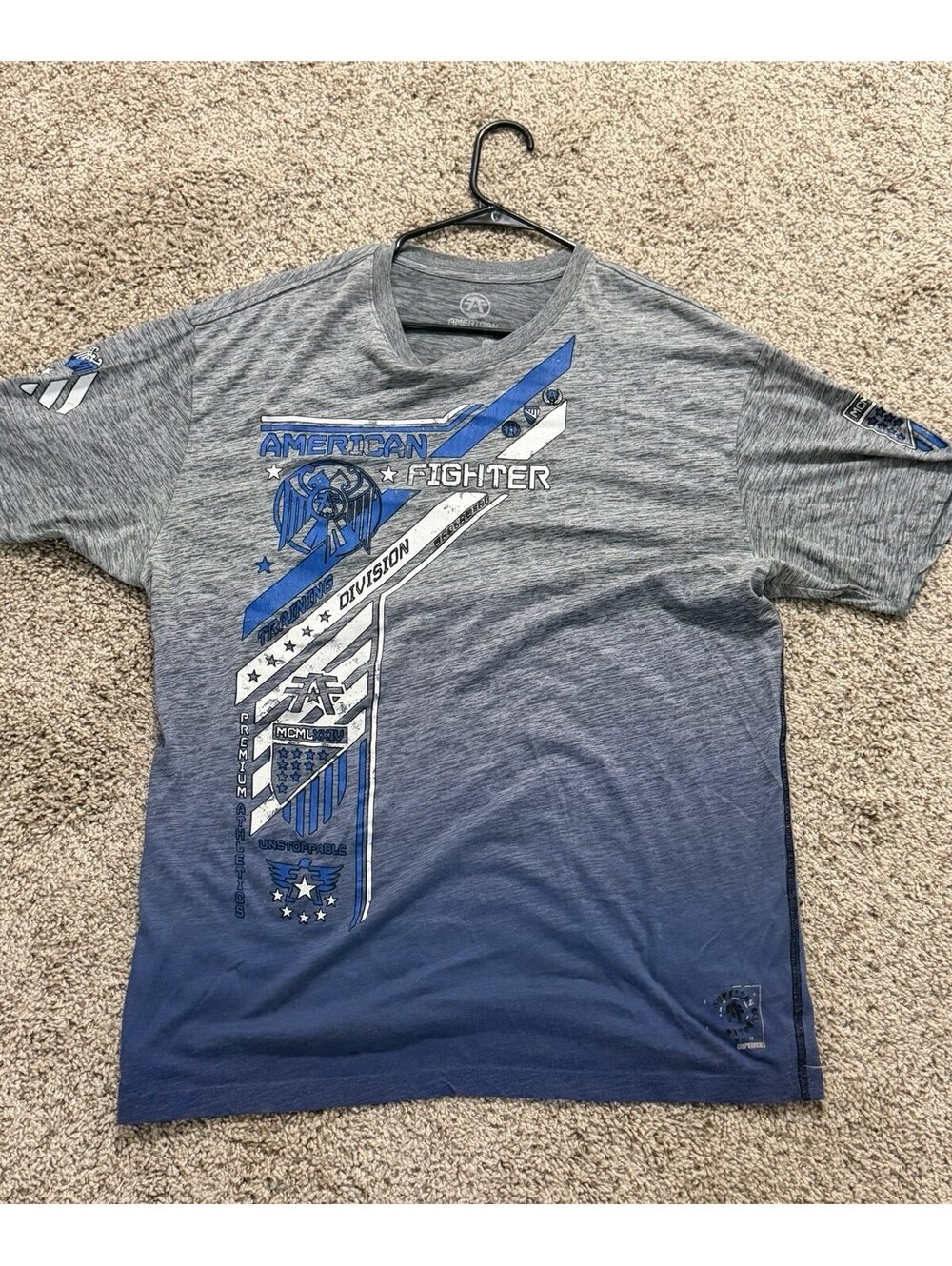 American Fighter Men's Gray BluAmerican Fighter Men's Gray Blue Athletic T-Shirt